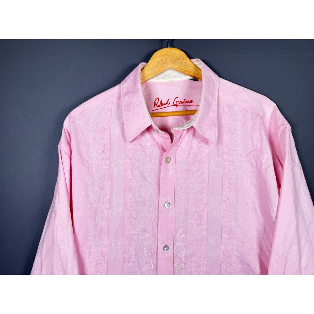 Robert Graham Mens XL Pink Paisley Jacquard Long Sleeve Button Down Shirt Cotton